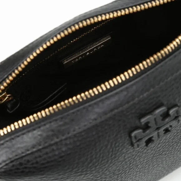 Tory Burch Black Leather Pebbled Crossbody Tassel Bag Purse - Picture 7 of 9